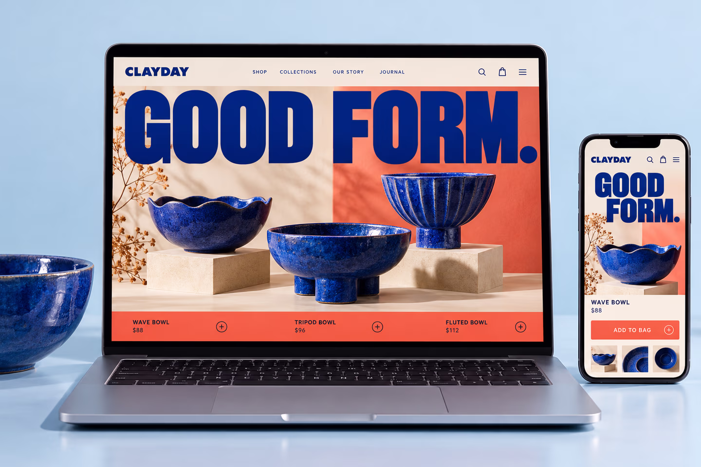 Blue GOOD FORM e-commerce website displayed on responsive devices — SourceSelect.ca.