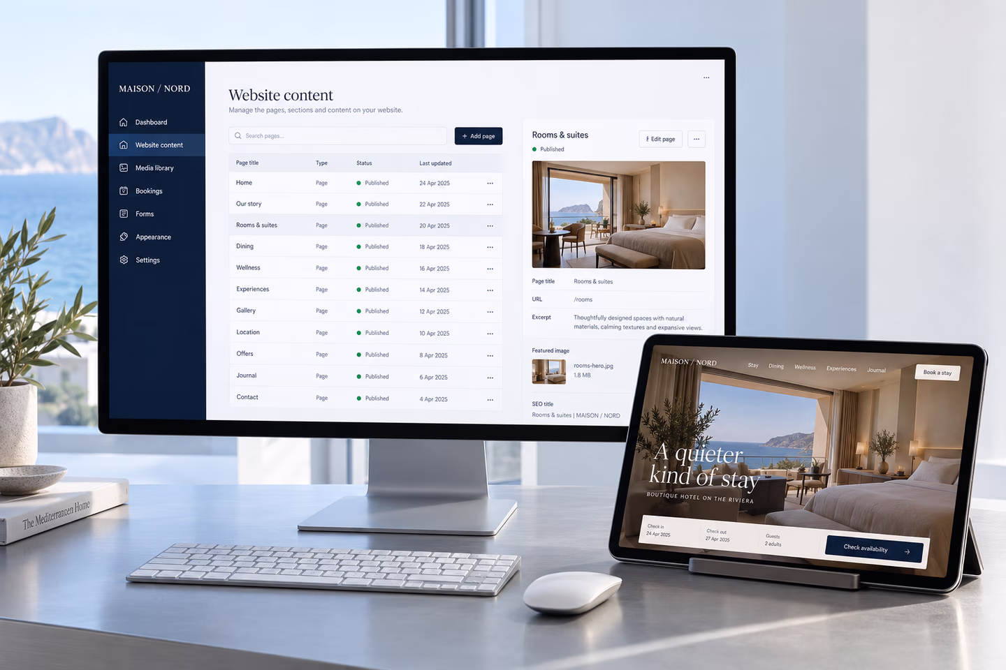 Website management workspace with coordinated desktop and mobile screens — SourceSelect.ca.