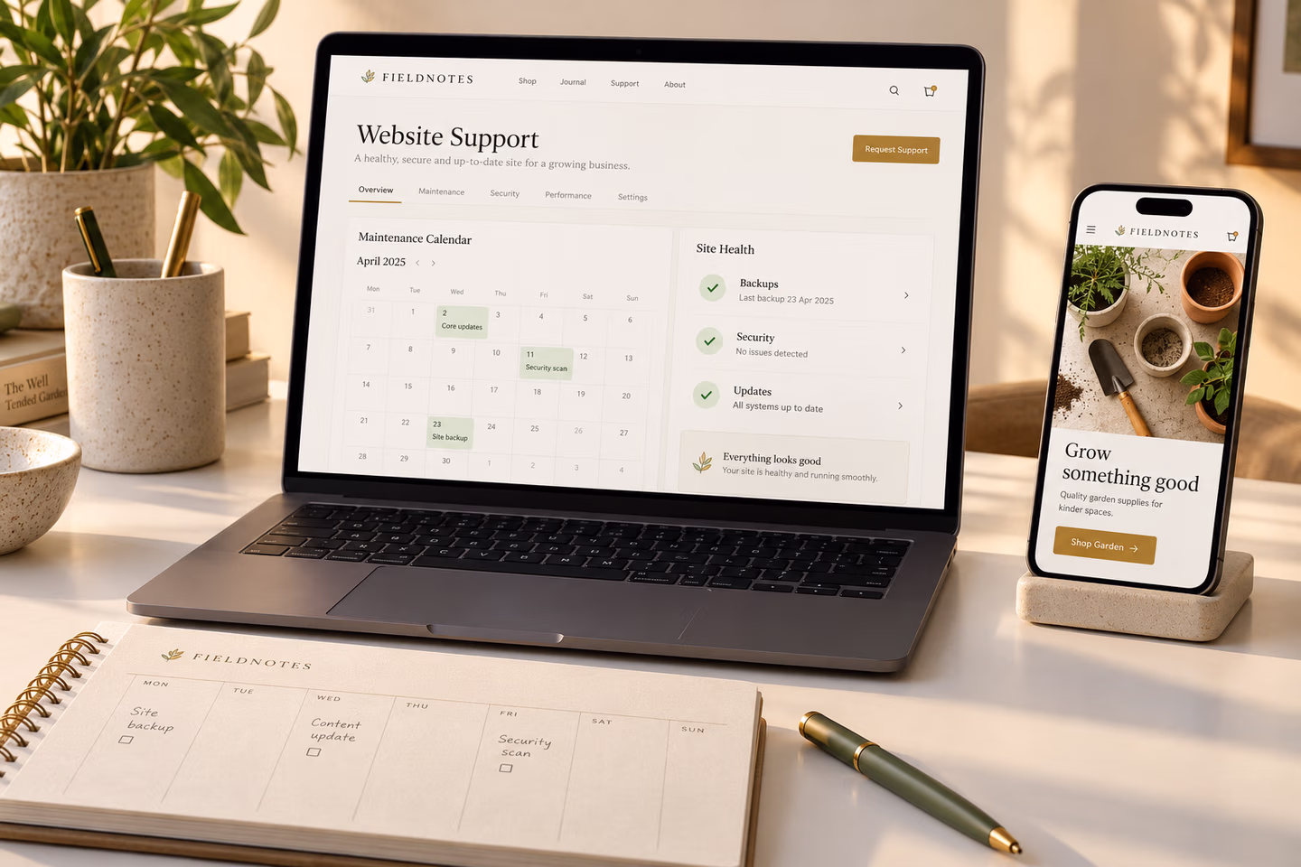 Website support planning workspace with multiple devices — SourceSelect.ca.