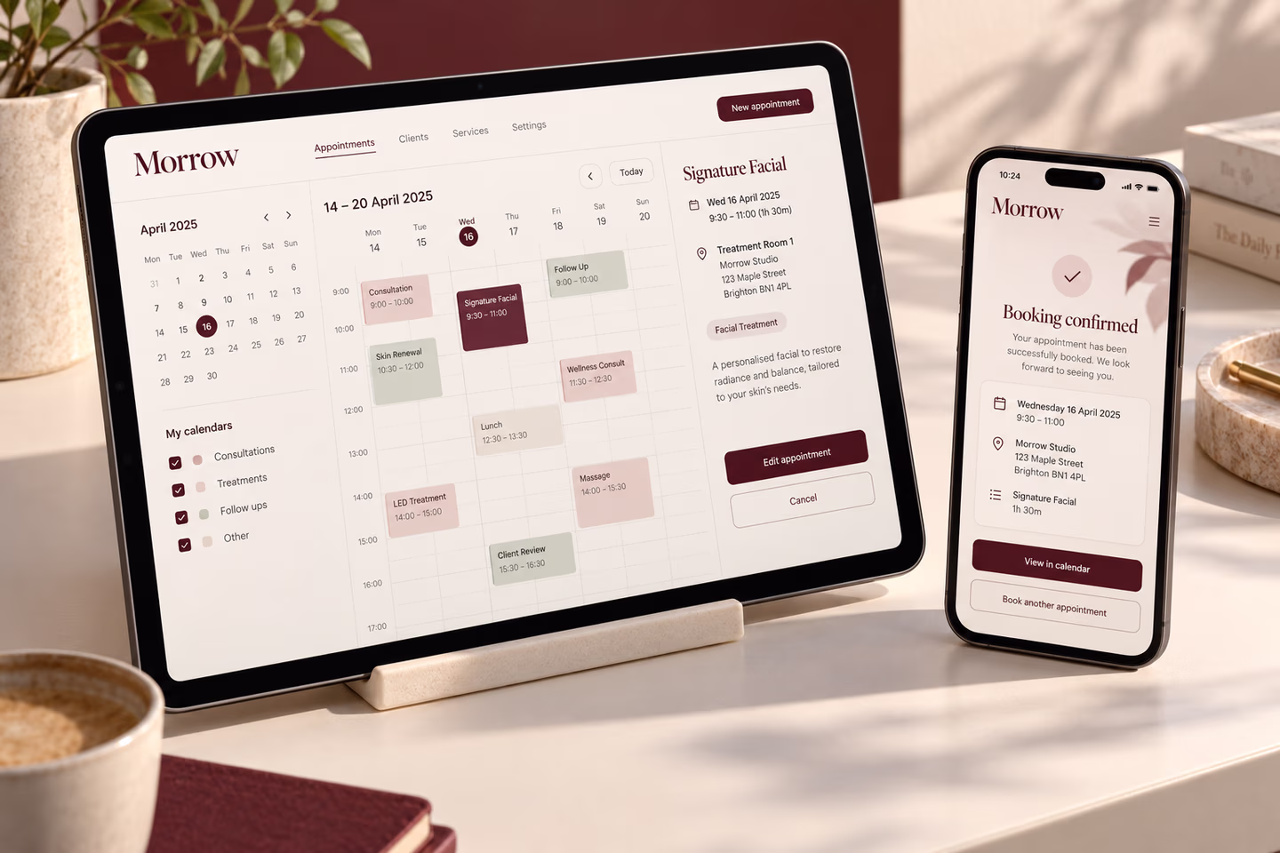Custom booking application displayed on a tablet and phone — SourceSelect.ca.