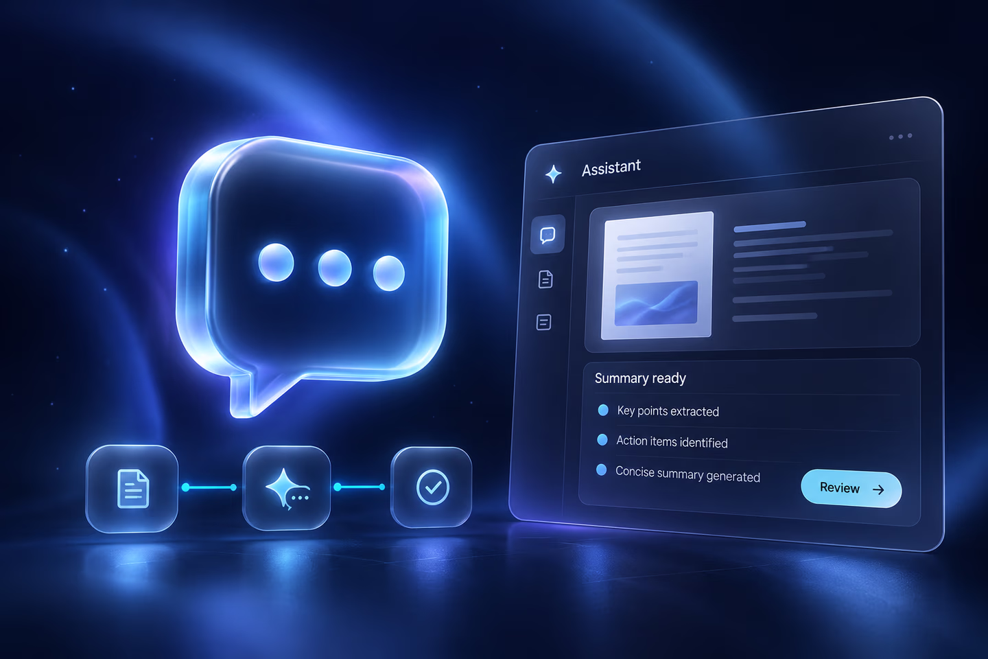 Blue holographic AI assistant with connected workflow icons and an interface — SourceSelect.ca.