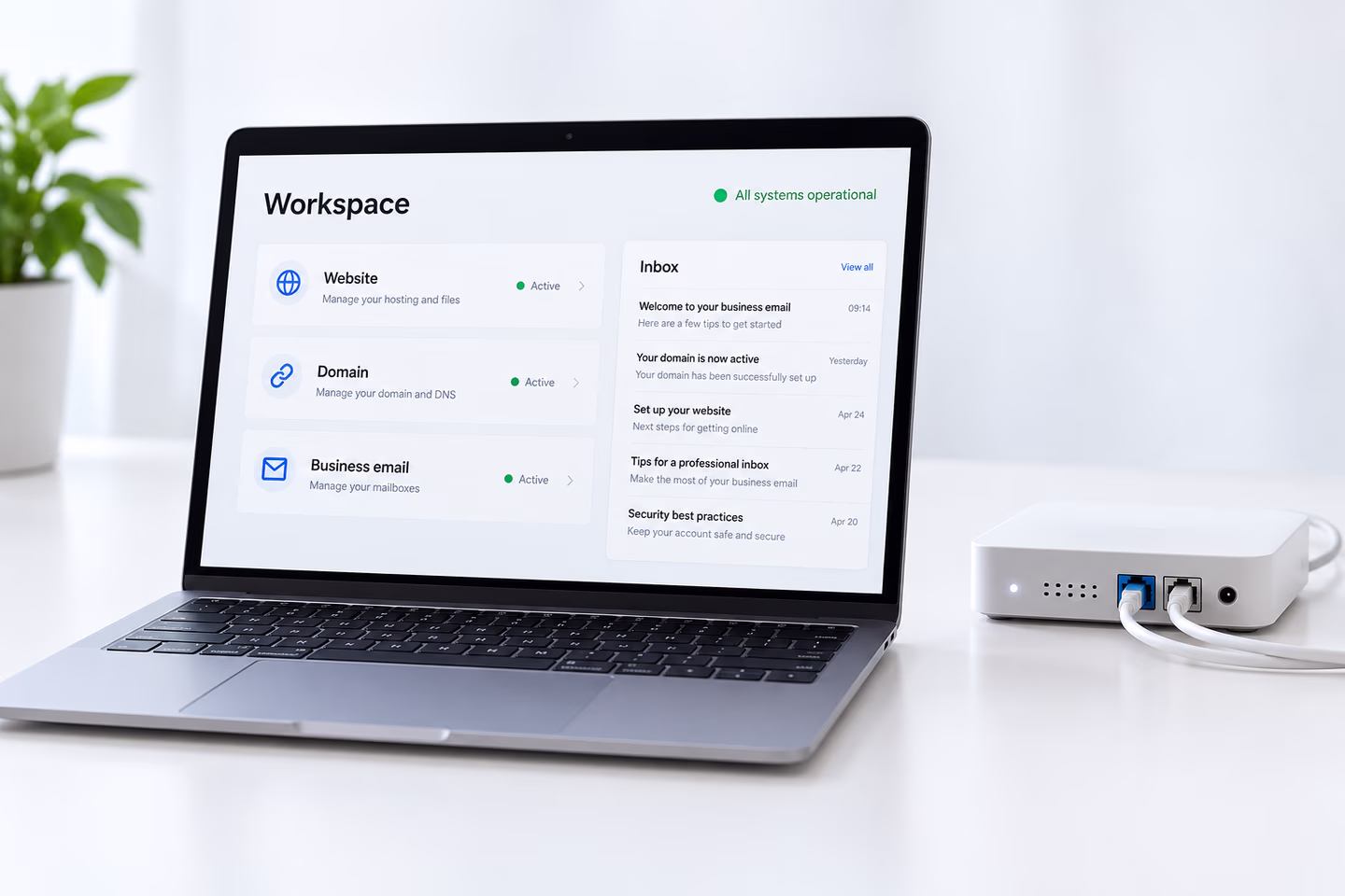 Coordinated hosting, domains and business email concept — SourceSelect.ca.