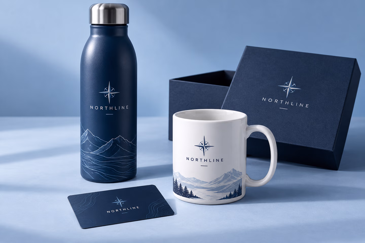 Coordinated custom bottle, mug and gift packaging — SourceSelect.ca.