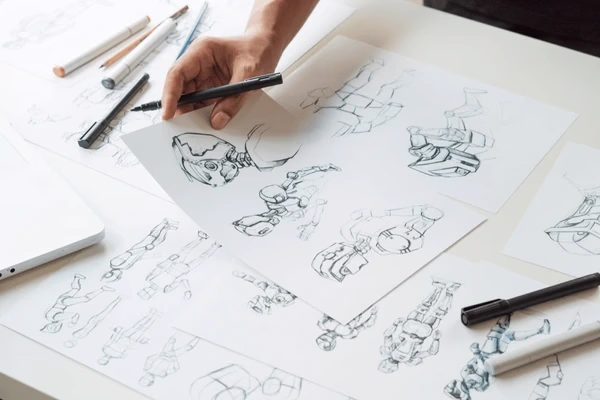 Character illustration sketches and drawing tools — Source Select.