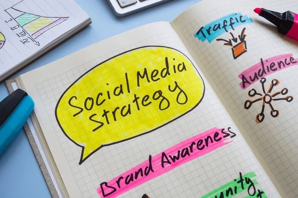 Social media strategy notes in a notebook — Source Select.