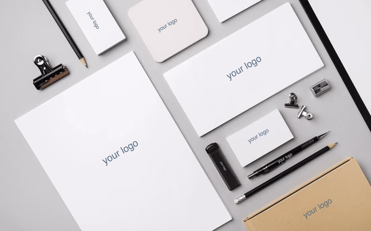 Stationery mockup with your logo placeholder labels — Source Select.